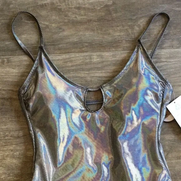 NWT Silver Holographic One-Piece Swimsuit - Picture 4 of 8